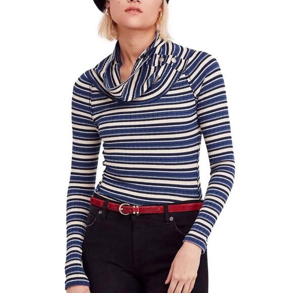 Free People Cape Cod Blue Striped Thermal Top - Picture 1 of 6